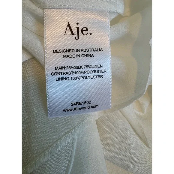 Aje Quintessa Silk Linen One Shoulder Floral Applique Top Ivory White Size 6 - Picture 6 of 6